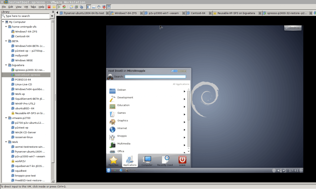 Knoppix DVD 64-bit (selection #99) in the "blank" VM